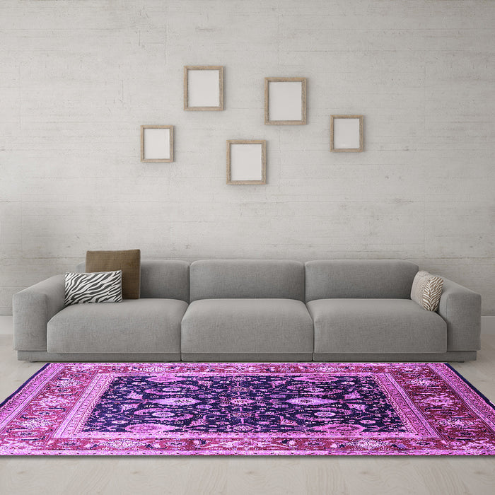 Machine Washable Oriental Purple Industrial Area Rugs in a Living Room, wshurb2029pur