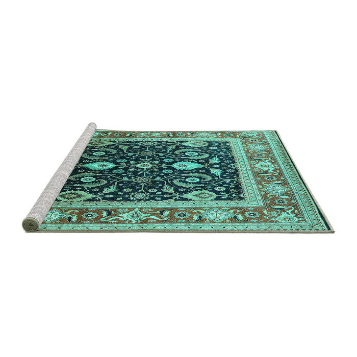 Sideview of Machine Washable Oriental Turquoise Industrial Area Rugs, wshurb2029turq