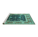 Sideview of Machine Washable Oriental Turquoise Industrial Area Rugs, wshurb2029turq