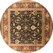 Round Oriental Brown Industrial Rug, urb2029brn