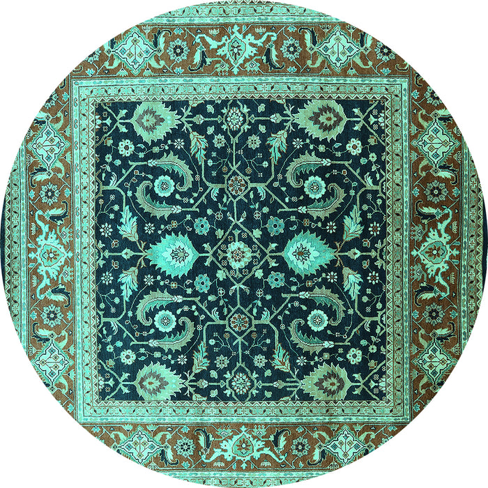 Round Oriental Turquoise Industrial Rug, urb2029turq
