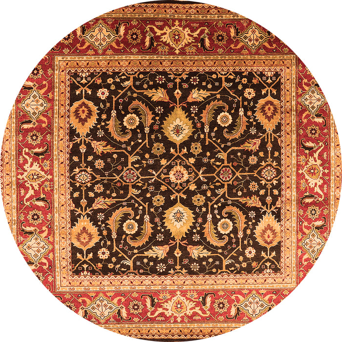 Round Machine Washable Oriental Orange Industrial Area Rugs, wshurb2029org