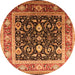 Round Machine Washable Oriental Orange Industrial Area Rugs, wshurb2029org