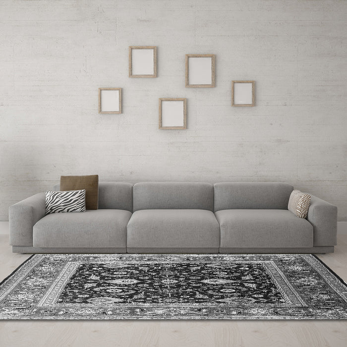 Machine Washable Oriental Gray Industrial Rug in a Living Room,, wshurb2029gry