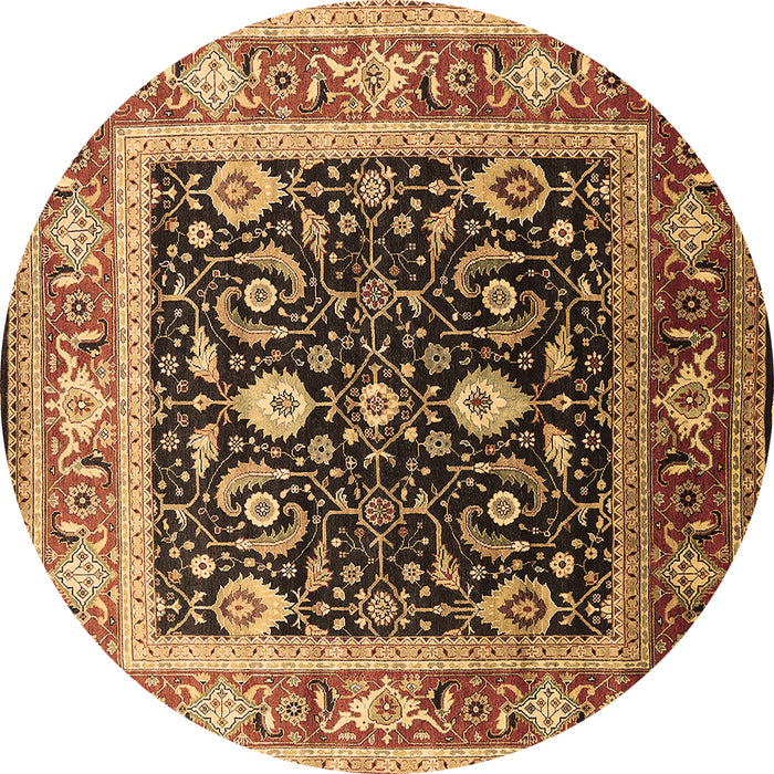 Round Machine Washable Oriental Brown Industrial Rug, wshurb2029brn