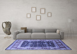 Machine Washable Oriental Blue Industrial Rug in a Living Room, wshurb2029blu