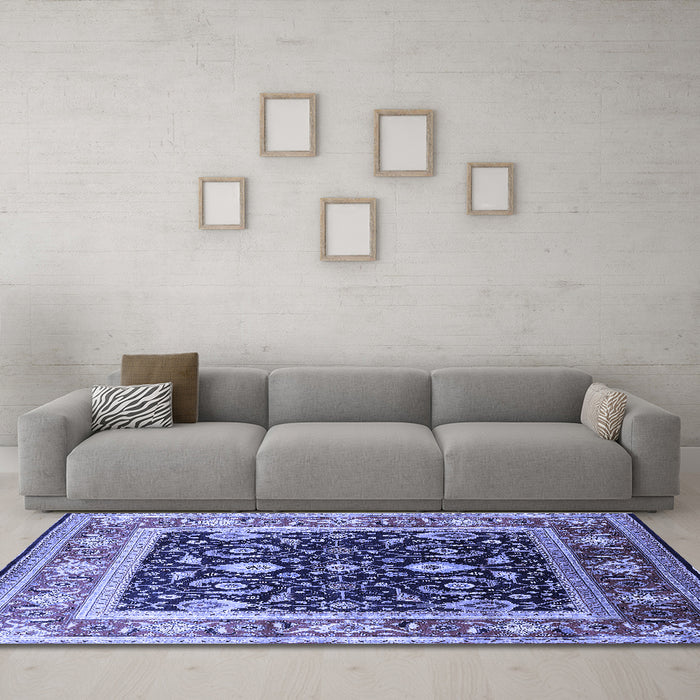 Machine Washable Oriental Blue Industrial Rug in a Living Room, wshurb2029blu