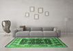 Machine Washable Oriental Emerald Green Industrial Area Rugs in a Living Room,, wshurb2029emgrn