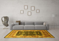 Machine Washable Oriental Yellow Industrial Rug, wshurb2029yw