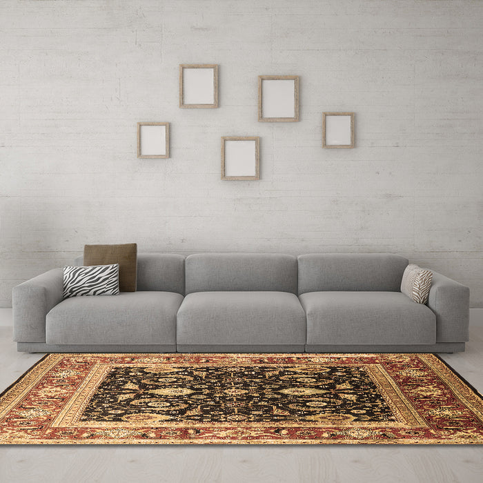 Machine Washable Oriental Brown Industrial Rug in a Living Room,, wshurb2029brn