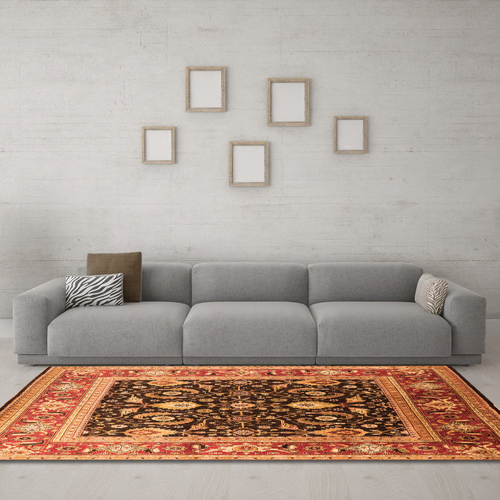Machine Washable Oriental Orange Industrial Area Rugs in a Living Room, wshurb2029org