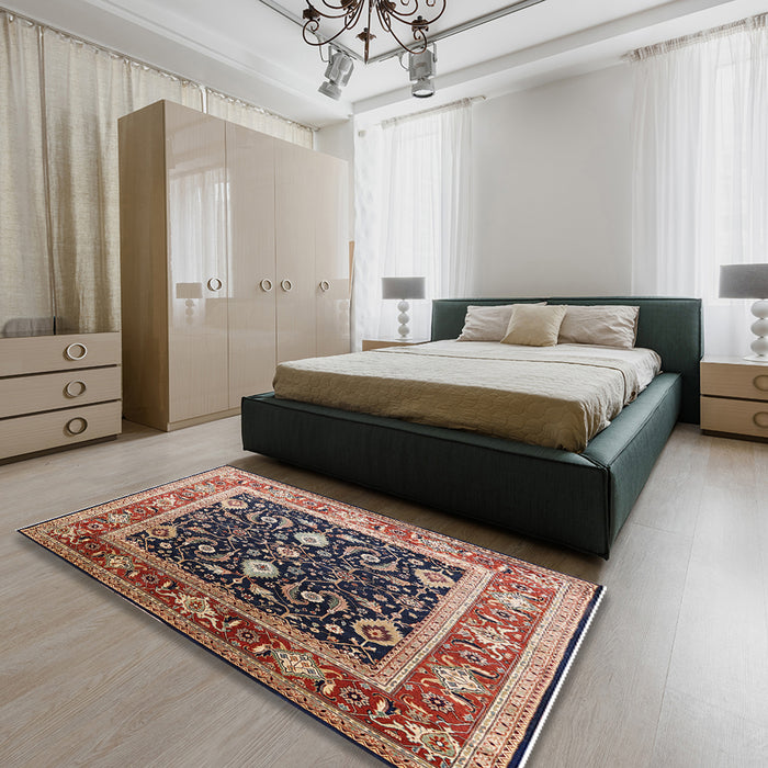 Machine Washable Industrial Modern Vermilion Red Rug in a Bedroom, wshurb2029