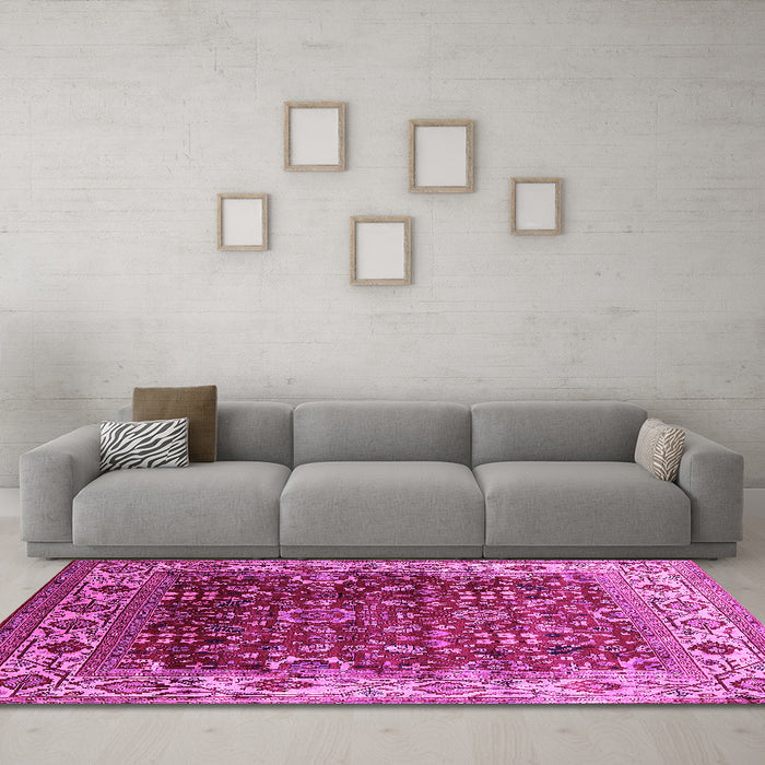 Machine Washable Oriental Pink Industrial Rug in a Living Room, wshurb2030pnk