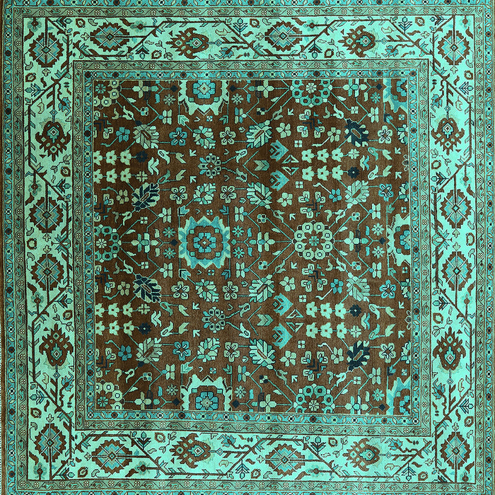 Square Machine Washable Oriental Turquoise Industrial Area Rugs, wshurb2030turq