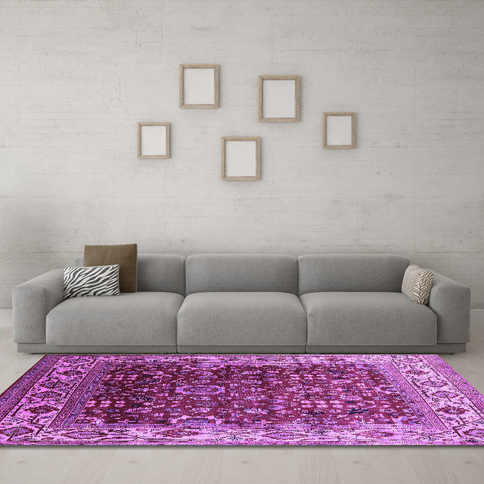 Machine Washable Oriental Purple Industrial Area Rugs in a Living Room, wshurb2030pur