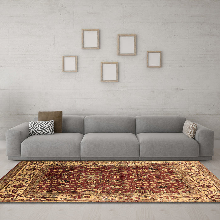 Machine Washable Oriental Brown Industrial Rug in a Living Room,, wshurb2030brn