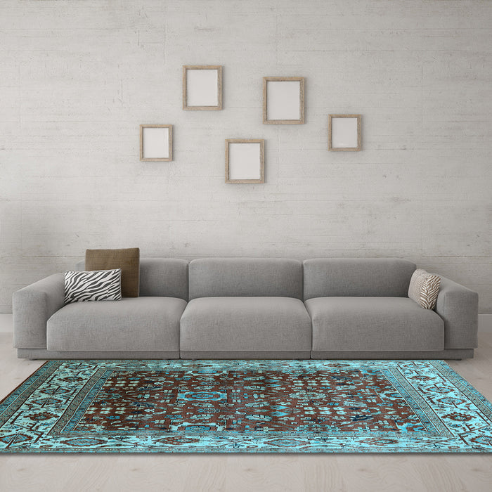 Machine Washable Oriental Light Blue Industrial Rug in a Living Room, wshurb2030lblu