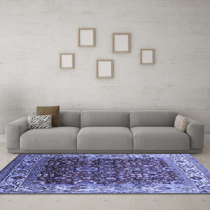 Machine Washable Oriental Blue Industrial Rug in a Living Room, wshurb2030blu
