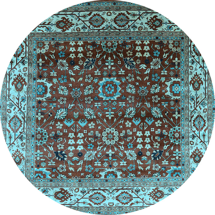 Round Machine Washable Oriental Light Blue Industrial Rug, wshurb2030lblu