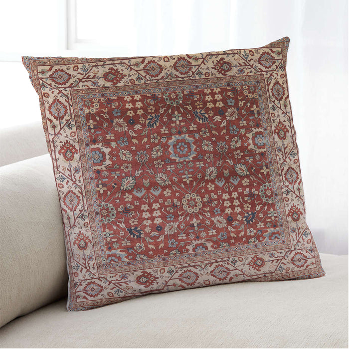 Lifestyle Image of Mid-Century Modern Urban Square Tomato Red Throw Pillow, 18 inch by 18 inch, pwurb2030