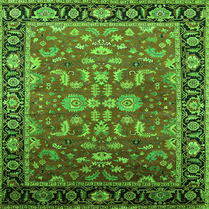 Square Machine Washable Oriental Green Traditional Area Rugs, wshurb2031grn