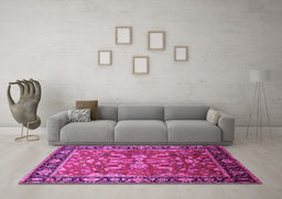 Machine Washable Oriental Pink Traditional Rug in a Living Room, wshurb2031pnk
