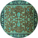 Round Oriental Turquoise Traditional Rug, urb2031turq