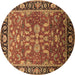 Round Machine Washable Oriental Brown Traditional Rug, wshurb2031brn