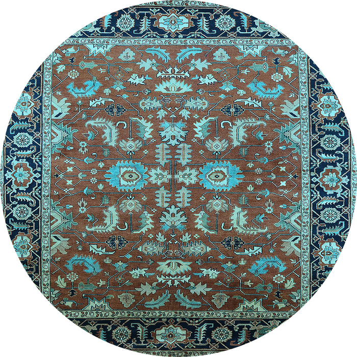 Round Machine Washable Oriental Light Blue Traditional Rug, wshurb2031lblu