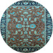 Round Machine Washable Oriental Light Blue Traditional Rug, wshurb2031lblu