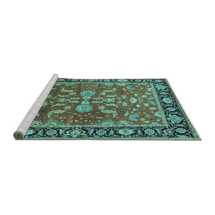 Sideview of Machine Washable Oriental Turquoise Traditional Area Rugs, wshurb2031turq