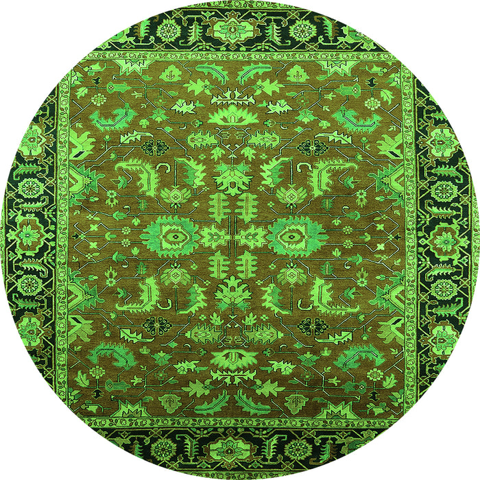 Round Machine Washable Oriental Green Traditional Area Rugs, wshurb2031grn