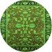 Round Machine Washable Oriental Green Traditional Area Rugs, wshurb2031grn