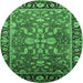 Round Machine Washable Oriental Emerald Green Traditional Area Rugs, wshurb2031emgrn