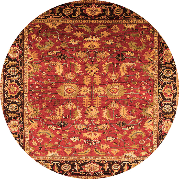 Round Machine Washable Oriental Orange Traditional Area Rugs, wshurb2031org