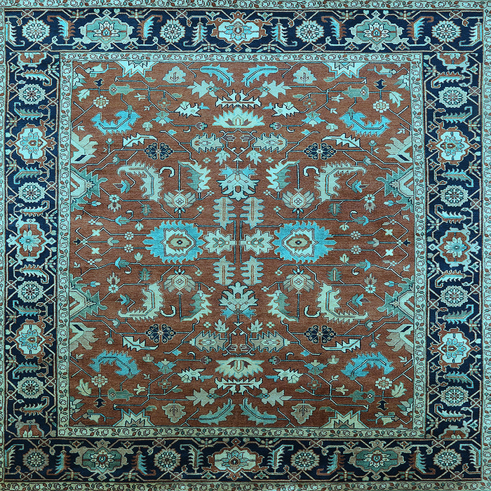 Square Machine Washable Oriental Light Blue Traditional Rug, wshurb2031lblu