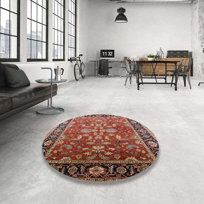 Round Machine Washable Industrial Modern Light Copper Gold Rug in a Office, wshurb2031
