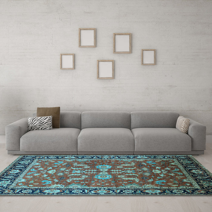 Machine Washable Oriental Light Blue Traditional Rug in a Living Room, wshurb2031lblu