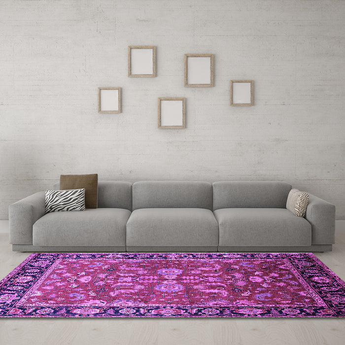 Machine Washable Oriental Purple Traditional Area Rugs in a Living Room, wshurb2031pur