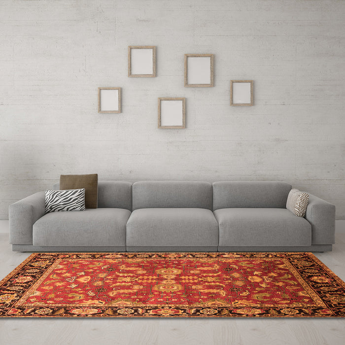 Machine Washable Oriental Orange Traditional Area Rugs in a Living Room, wshurb2031org