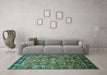 Machine Washable Oriental Turquoise Traditional Area Rugs in a Living Room,, wshurb2031turq