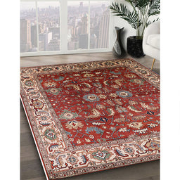 Mid-Century Modern Red Oriental Rug in Family Room, urb2032