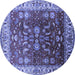 Round Machine Washable Oriental Blue Traditional Rug, wshurb2032blu