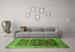 Machine Washable Oriental Green Traditional Area Rugs in a Living Room,, wshurb2032grn