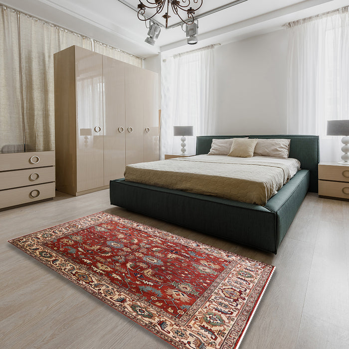 Machine Washable Industrial Modern Tomato Red Rug in a Bedroom, wshurb2032