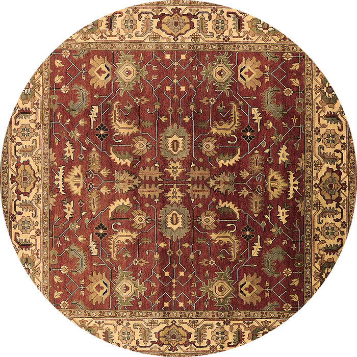 Round Machine Washable Oriental Brown Traditional Rug, wshurb2032brn
