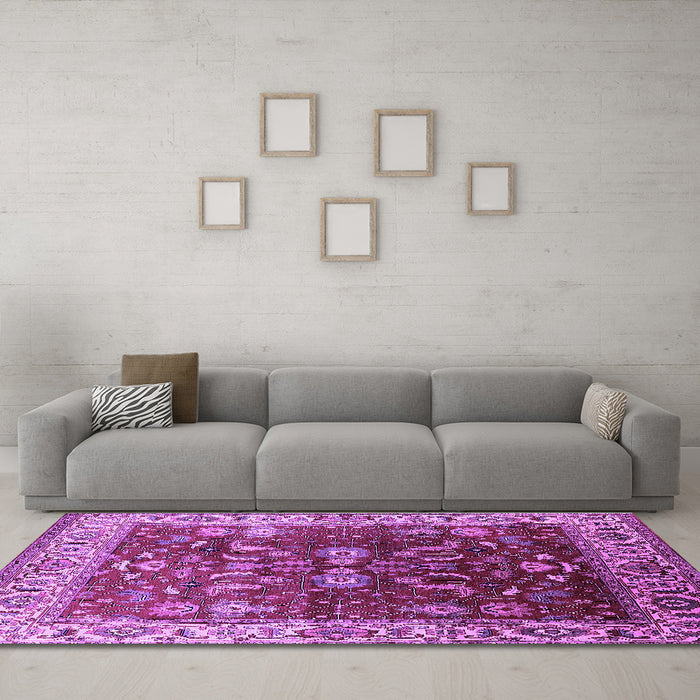Machine Washable Oriental Purple Traditional Area Rugs in a Living Room, wshurb2032pur