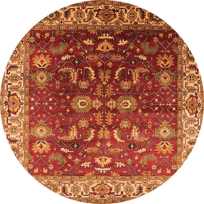Round Machine Washable Oriental Orange Traditional Area Rugs, wshurb2032org