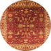 Round Machine Washable Oriental Orange Traditional Area Rugs, wshurb2032org