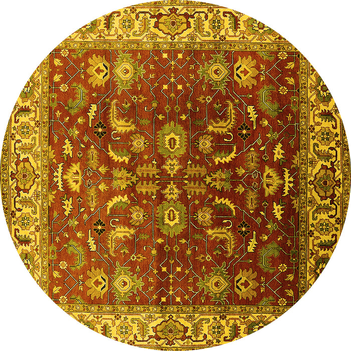 Round Oriental Yellow Traditional Rug, urb2032yw